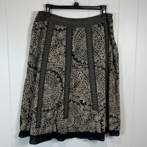 Esprit Black & Tan A-line Skirt Geometric Print Below Knee Boho
